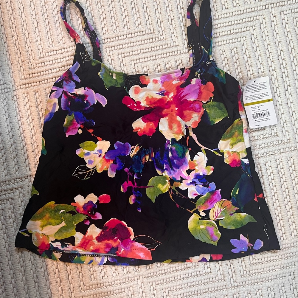 Maxine of Hollywood Camellia Floral Tankini Top Size 14 Scoop Neck NWT